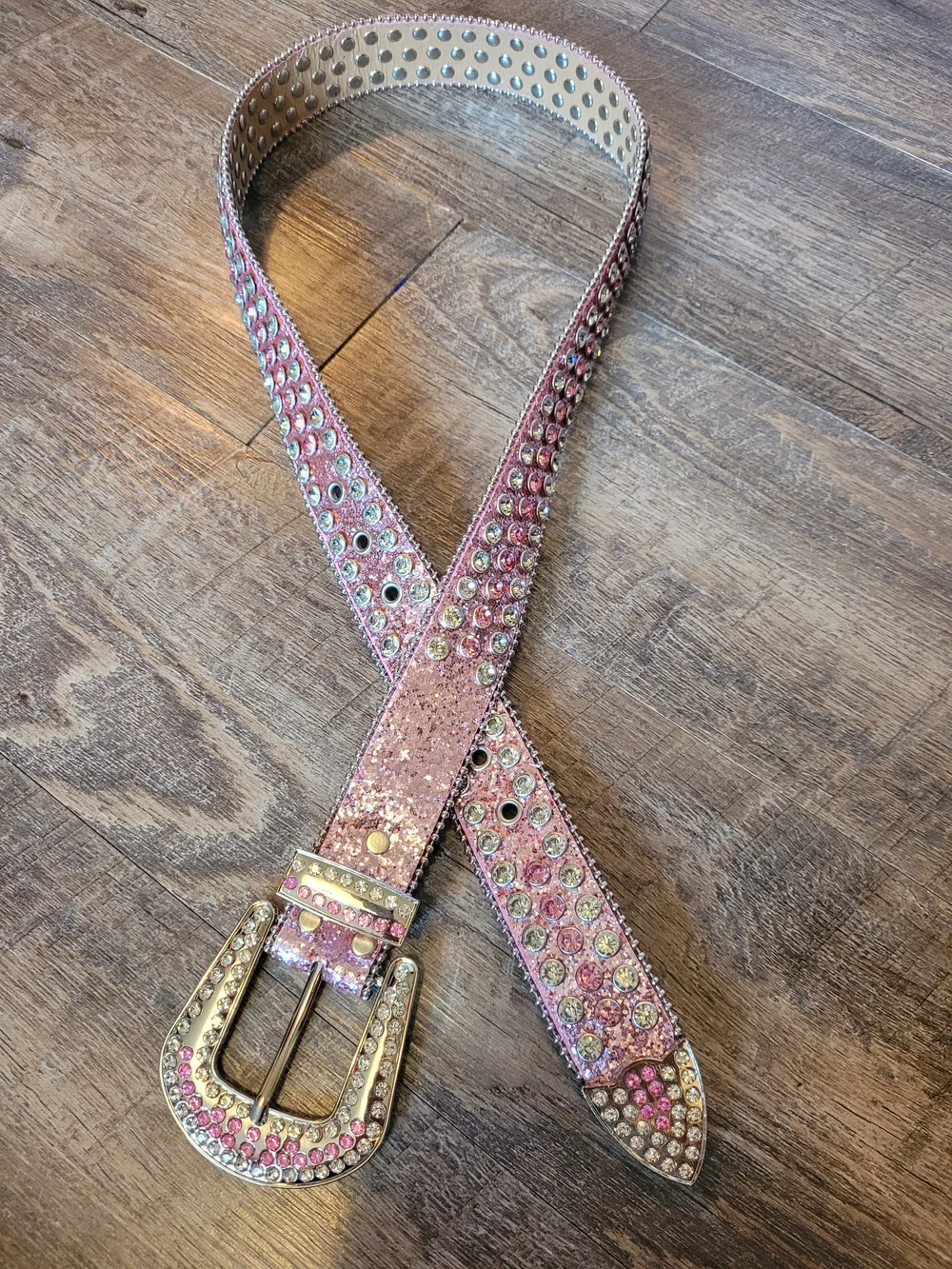 Pink Silver Rhinestone Studded Fashion Belt Western Cowgirl Waist 31-36